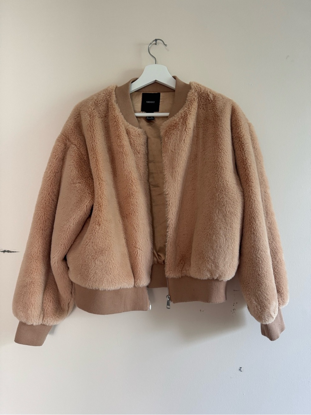 Forever 21 Plush Teddy Bomber Jacket - Taupe